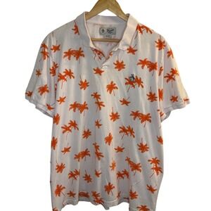 Original Penguin Mens XXL Polo Shirt White Orange Palm Tree Print Short Sleeve
